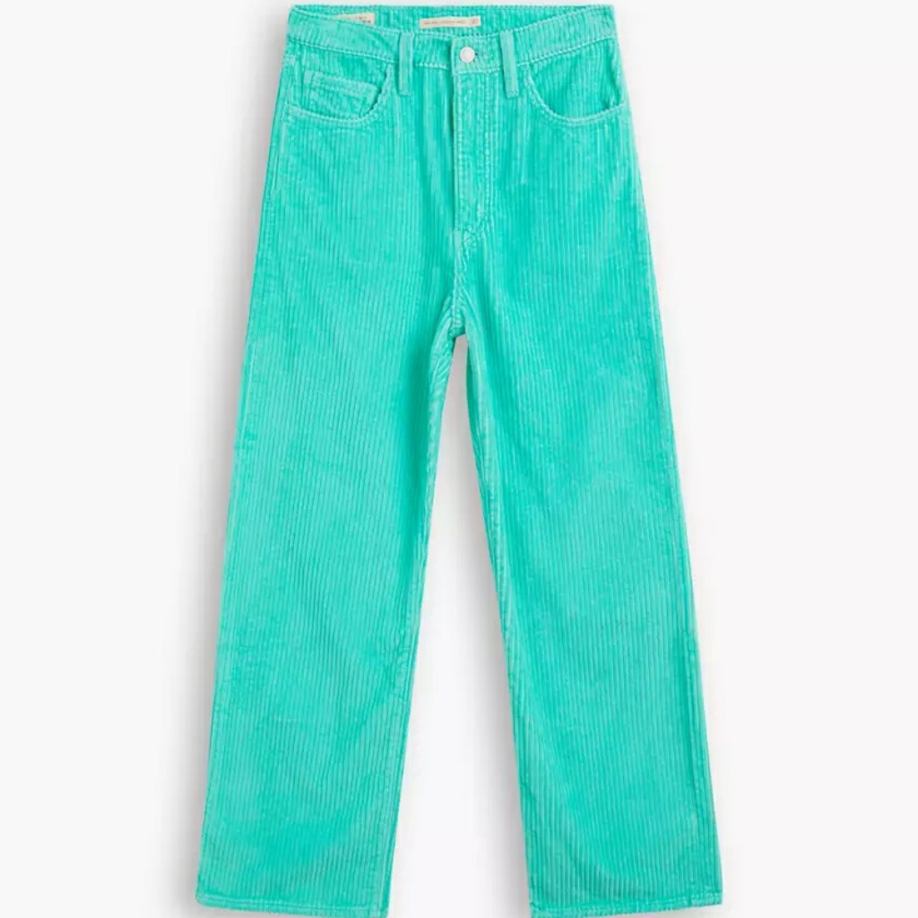 Levi's Ribcage Straight Ankle Corduroy Premium Pants Super High Rise Green 29